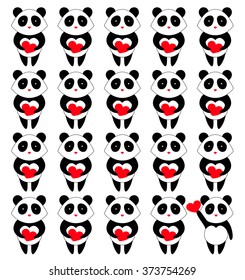 Background with pandas with the hearts - the idea for the card for Valentine`s day
