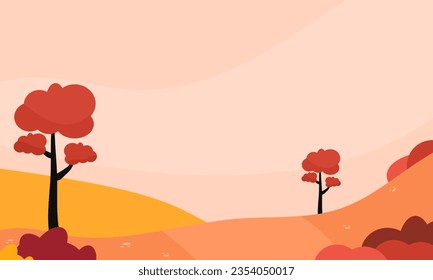 Background Panoramic of landscape in autumn, horizontal banner vector illustration of autumn landscape mountains and cloud with orange yellow leaves.