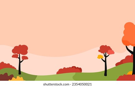 Background Panoramic of landscape in autumn, horizontal banner vector illustration of autumn landscape mountains and cloud with orange yellow leaves.