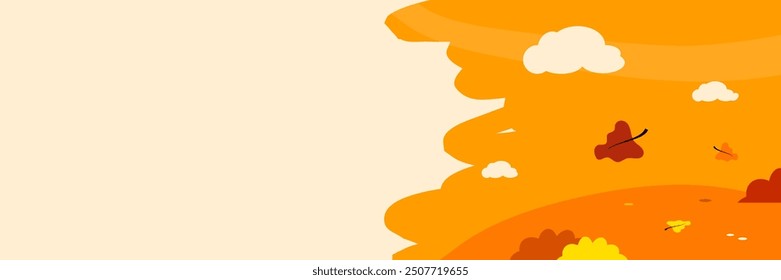 Background Panoramic of landscape in autumn, horizontal banner vector illustration of autumn landscape fallen maple tree with orange yellow gradient leaves.