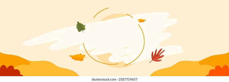 Background Panoramic of landscape in autumn, horizontal banner vector illustration of autumn landscape fallen maple tree with orange yellow gradient leaves.