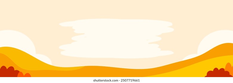Background Panoramic of landscape in autumn, horizontal banner vector illustration of autumn landscape fallen maple tree with orange yellow gradient leaves.
