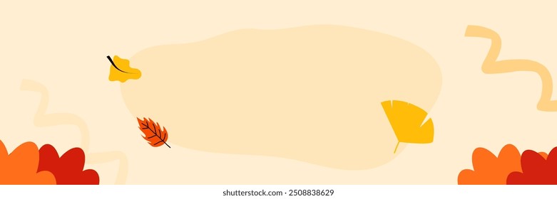 Background Panoramic of landscape in autumn, horizontal banner vector illustration of autumn landscape fallen maple tree with orange yellow gradient leaves.