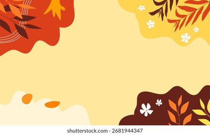 Panorámica del paisaje en otoño, Ilustración vectorial Horizontal del Anuncio de las montañas del paisaje del otoño y de la nube con las hojas amarillas anaranjadas.