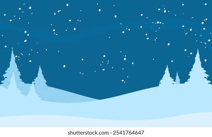 Background Panoramic of landscape in winter, horizontal banner vector illustration of winter landscape mountains and trees.