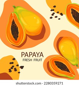 Antecedentes con papaya. Frutas de papaya jugosas y maduras.Frutas frescas.Ilustración vectorial.