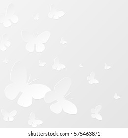 Background with paper butterflies on a white background