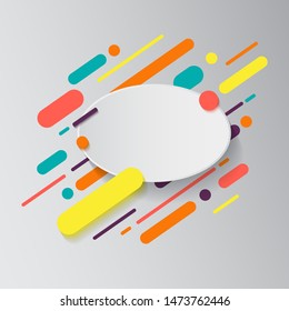 Background with paper card and abstract colorful shapes. Trendy neon lines and circles, modern design style/ Flat dynamic background
