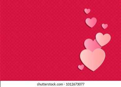 Background with paper cut hearts and copyspace. Valentine's Day, Mother's Day or Women's Day. Vector.