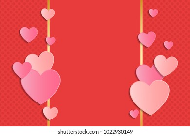 Background with paper cut hearts and copyspace. Layout of a card for Valentine's Day, Mother's Day or Women's Day. Vector.