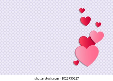 Background with paper cut hearts and copyspace. Layout of a card for Valentine's Day, Mother's Day or Women's Day. Vector.