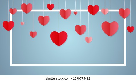 Background with paper cut hearts and copyspace. Template of banner for Happy Valentine's Day, Mother's Day, Women's Day, birthday or wedding. Modern greeting card cover template. Vector illustration.