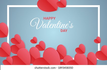 Background with paper cut hearts and copyspace. Template of banner for Happy Valentine's Day, Mother's Day, Women's Day, birthday or wedding. Modern greeting card cover template. Vector illustration.