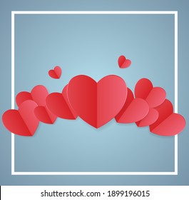 Background with paper cut hearts and copyspace. Template of banner for Happy Valentine's Day, Mother's Day, Women's Day, birthday or wedding. Modern greeting card cover template. Vector illustration.