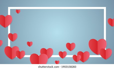 Background with paper cut hearts and copyspace. Template of banner for Happy Valentine's Day, Mother's Day, Women's Day, birthday or wedding. Modern greeting card cover template. Vector illustration.