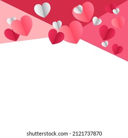 Fondo con papel cortado corazones. Plantilla de banner para Feliz Día de San Valentín, Día de la Madre, Día de la Mujer, cumpleaños o boda. Plantilla moderna de portada de tarjetas de felicitación. Ilustración vectorial.