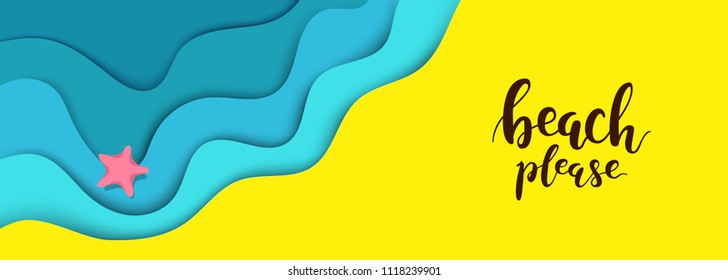 Background with paper cut ocean and beach