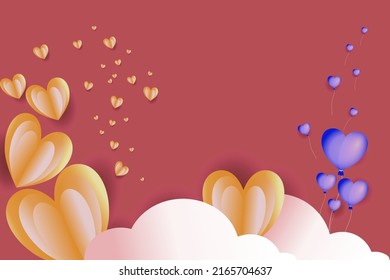 Background in paper cut style with heart and balloons for greeting card,banner,poster 
