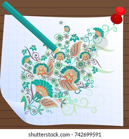 background with paper and flowers