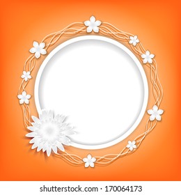 Background with paper flowers and butterfly. Vector.