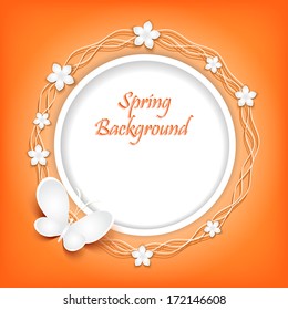Background with paper flowers and butterfly. Vector.