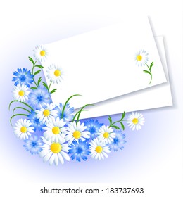 Background with paper and flowers for insert text or photo