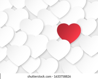 Background with paper hearts. Template with place for text. Design for Valentine's Day. The 14th of February. Texture paper cut. Vector