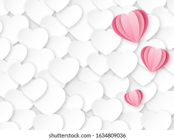 Background with paper hearts. Template with place for text. Design for Valentine's Day. The 14th of February. Texture paper cut. Vector
