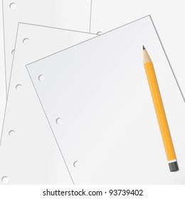 Background with paper and pencil, vector illustration