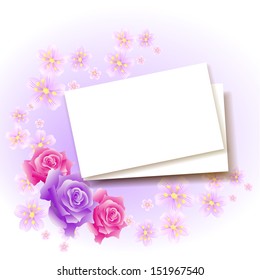 Background with paper and roses for insert  text or  photo