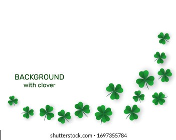 Background in paper style with clover leaves. Layered design. Place for text. Vector illustration