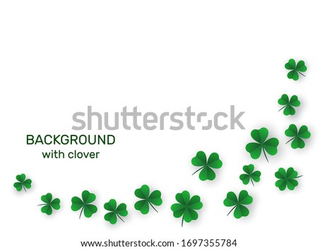 Background in paper style with clover leaves. Layered design. Place for text. Vector illustration