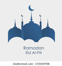 Background of papercut mosque in blue for celebrating ramadan. 