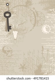 background of the papyrus with occult symbols and pentagram with the image of a goat skull