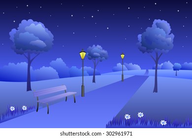 Background park summer landscape night illustration vector