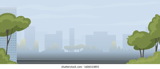 Background with park, trees and simplified buildings. Background for text, vector illustration
