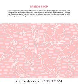 Background with parrots in line style and place for text