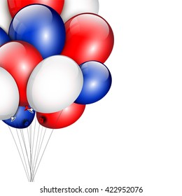 Background with party balloons and place for your text. Memorial Day background. Independence Day background. The colors of the American flag. France flag. Russian flag.