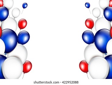 Background with party balloons and place for your text. Memorial Day background. Independence Day background. The colors of the American flag. France flag. Russian flag.