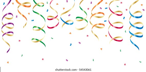 Background with party streamers and confetti, illustration