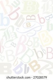 background with the pastel colored letter "B" in different typefaces and sizes