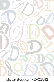 background with the pastel colored letter "D" in different typefaces and sizes