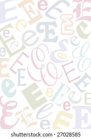 background with the pastel colored letter "E" in different typefaces and sizes