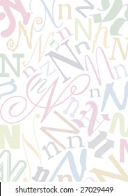 background with the pastel colored letter "N" in different typefaces and sizes