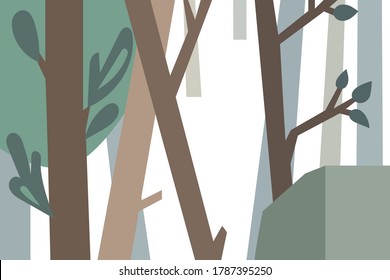 background pastel colored trees with leaves. edge of the forest vector flat illustration