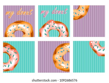 Background in pastel colors. Glazed donuts. Cover, flyer, card
