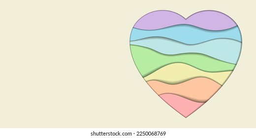 Background in pastel colors with a paper cut heart shape. Great for baby banner, birthday greeting card, children's day, mother's day,party invitation, valentine's day, social media, wallpaper, 