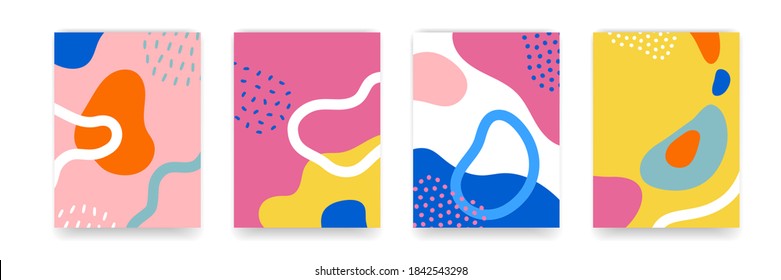 Background pattern, abstract color forms, vector Boho doodle and pop art creative covers design. Modern and retor minimalism trendy pattern background with abstract lines and popart color shapes