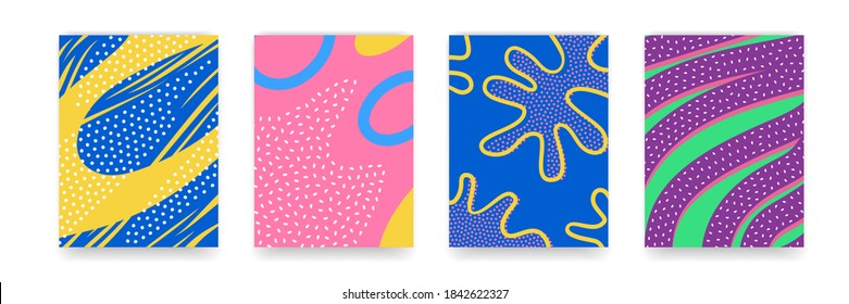 Background pattern, abstract color forms, vector Boho doodle and pop art creative covers design. Modern and retor minimalism trendy pattern background with abstract lines and popart color shapes