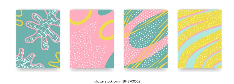 Background pattern, abstract color forms, vector Boho doodle and pop art creative covers design. Modern and retor minimalism trendy pattern background with abstract lines and popart color shapes